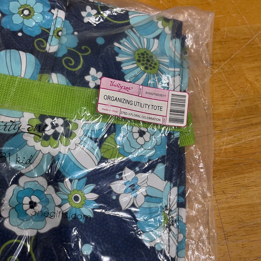 Thirty-One Organizing Utility Tote Floral Celebration Blue Green Bag 275D-3 NEW - Picture 2 of 4